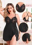 Avidlove Plus Size Satin Lace Nightgown – Black