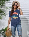 DUTUT Adventure T-Shirt Women Mountain Hiking Workout Shirt Sunrise Graphic Tees Casual Short Sleeve Camping Travel Tops Blue