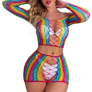 Rainbow Fishnet Lingerie Bodysuit for Women