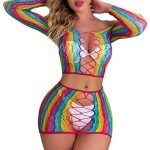 Rainbow Fishnet Lingerie Bodysuit for Women