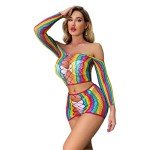 Rainbow Fishnet Lingerie Bodysuit for Women