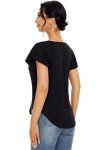 Star Vibe Women's V-Neck T-Shirts Short Sleeve Casual Tops Ruffle Sleeve Tee Shirt Slim Fit Blouses 3 Pack Black/Grey/White L