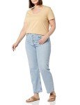 Amazon Essentials Women's Classic-Fit Short-Sleeve Scoop Neck T-Shirt (Available in Plus Size), Pack of 2, White/Light Camel, Medium