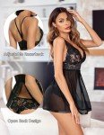 Avidlove V-Neck Lace Babydoll Lingerie Set
