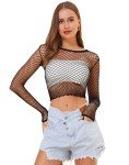 LEMON GIRL Women’s Fishnet Long Sleeve Crop Top