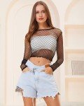 LEMON GIRL Women’s Fishnet Long Sleeve Crop Top