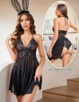 Avidlove Lace Halter Babydoll Nightgown in Black