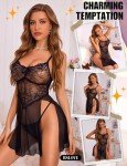 RSLOVE Women's Lace Babydoll Nightgown - Black XL