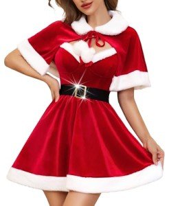 RSLOVE Women's Christmas Santa Babydoll Dress