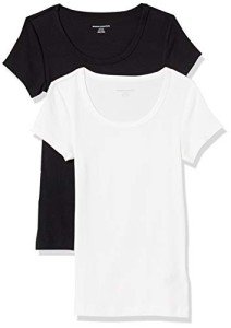 Amazon Essentials Women's Standard 2-Pack Slim-Fit Cap-Sleeve Scoopneck T-Shirt, Black/White, Large