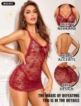 RSLOVE Women's Lace Babydoll Dress - Wine Red
