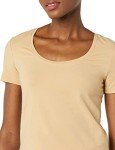 Amazon Essentials Women's Classic-Fit Short-Sleeve Scoop Neck T-Shirt (Available in Plus Size), Pack of 2, White/Light Camel, Medium