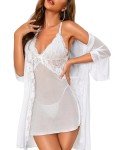 Lace Kimono Robe & Babydoll Sleepwear Set