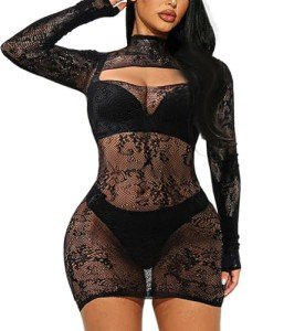 Buitifo Women's Sexy Black Fishnet Babydoll Dress