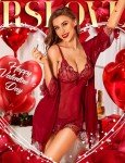 Wine Red 3-Piece Lace Lingerie Set for Women