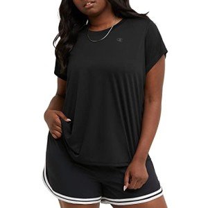 Champion Women's Tshirt, Classic Sport, Moisture-Wicking Tshirt Athletic Top for Women Plus, Black Reflective C Logo, 2X