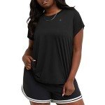 Champion Women's Tshirt, Classic Sport, Moisture-Wicking Tshirt Athletic Top for Women Plus, Black Reflective C Logo, 2X