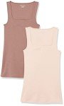 Amazon Essentials Women's 2-Pack Slim Fit Square Neck Tank, Light Beige/Dark Taupe, X-Large