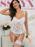 Lace Babydoll Lingerie Set with Stockings - White
