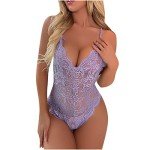 MEOILCE Women's Deep V Neck Purple Babydoll Bodysuit