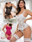 Lace Babydoll Lingerie Set with Stockings - White