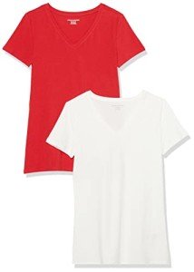 Amazon Essentials Women's Classic-Fit Short-Sleeve V-Neck T-Shirt, Pack of 2, Red/White, XX-Large