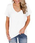 KISSMODA Womens Tops Casual Short Sleeve V Neck Curved Hem Cotton Tee Shirts Tshirts for Women White L