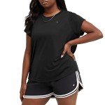 Champion Women's Tshirt, Classic Sport, Moisture-Wicking Tshirt Athletic Top for Women Plus, Black Reflective C Logo, 2X