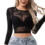 Buitifo Women's Skull Fishnet Crop Top Blouse
