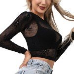 Buitifo Women's Skull Fishnet Crop Top Blouse