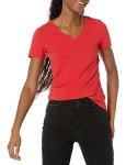 Amazon Essentials Women's Classic-Fit Short-Sleeve V-Neck T-Shirt, Pack of 2, Red/White, XX-Large