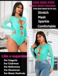 Avidlove Rhinestone Fishnet Long Sleeve Bodysuit
