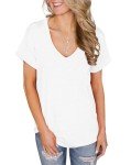 KISSMODA Womens Tops Casual Short Sleeve V Neck Curved Hem Cotton Tee Shirts Tshirts for Women White L