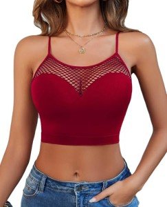 Avidlove Women's Fishnet Crop Top Bralette - Wine Red