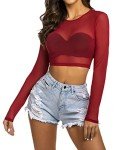Avidlove Sheer Long Sleeve Top in Wine Red