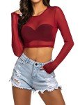 Avidlove Sheer Long Sleeve Top in Wine Red
