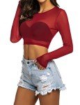 Avidlove Sheer Long Sleeve Top in Wine Red