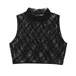 Sheer Lace Short Sleeve Crop Top in Black