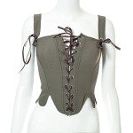 Army Green Lace-Up Corset Top for Women