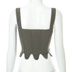 Army Green Lace-Up Corset Top for Women