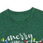 Fawniss Womens Christmas T Shirt Merry and Bright Printed Christmas Tree Graphical Shirt （Green,Medium）