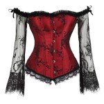 Red Steampunk Lace-Up Corset Top for Women
