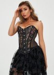 Lace Up Overbust Corset Bustier - Black Large