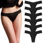 Pack of 6 Black Seamless Women's Thong Panties