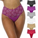 6 Pack High Waist Lace Thongs for Women