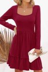Red A-Line Long Sleeve Fall Party Dress