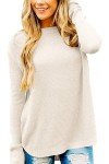 BETTE BOUTIK Womens Round Neck T Shirts Long Sleeve Waffle Knit Loose Fitting Warm Tops Tee Pullover Sweatshirt Beige Large