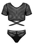 YOOJIA Women's Fishnet Lingerie Set in Black
