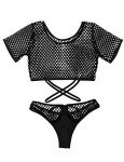 YOOJIA Women's Fishnet Lingerie Set in Black