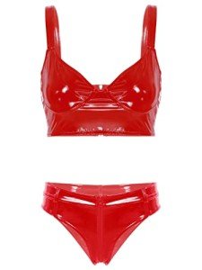 Red Wetlook Patent Leather Lingerie Set, Medium